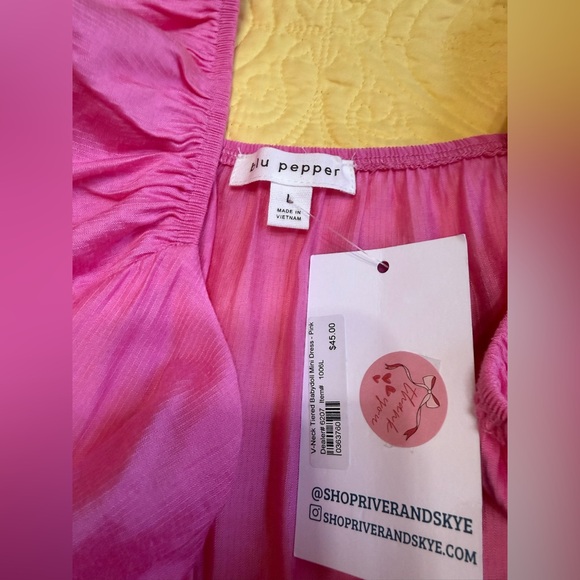 🌼H071 NWT Blu Pepper L pp17 unstretched Pink Ruffled Casual Dress - Picture 13 of 13